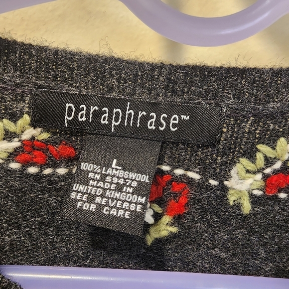 PARAPHRASE gray 100 % Lambswool button Down Cardigan size L - Picture 11 of 12